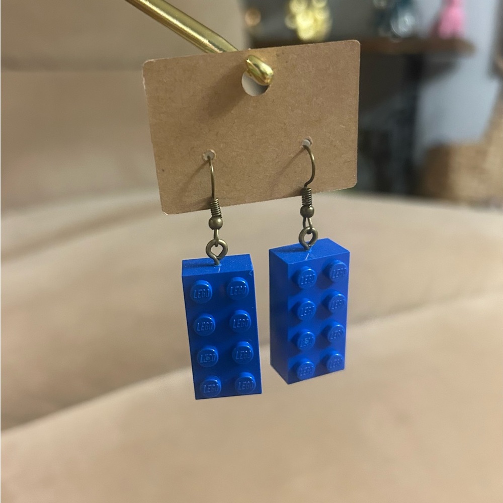 Blue Dangle Earrings Made with Genuine LEGO® Bricks